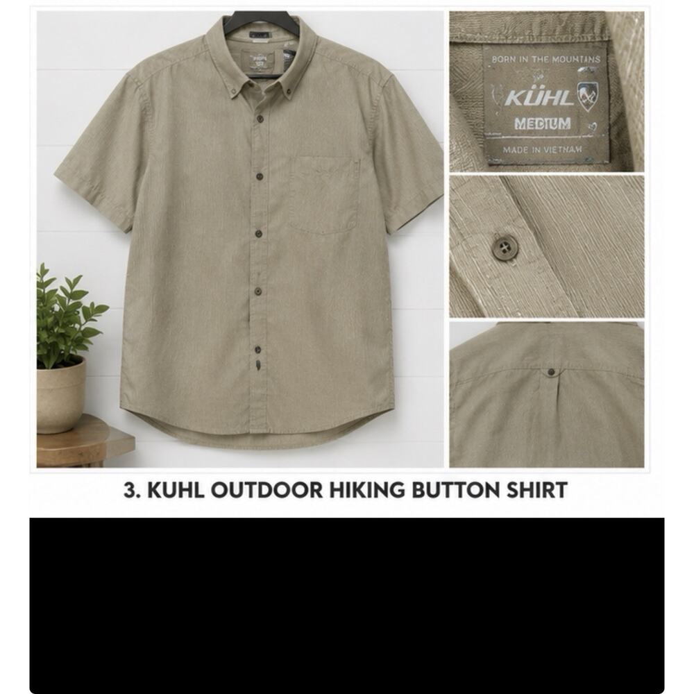 Kuhl Hiking Shirt Tan Stripe Short Sleeve Outdoor Mens Medium Button
